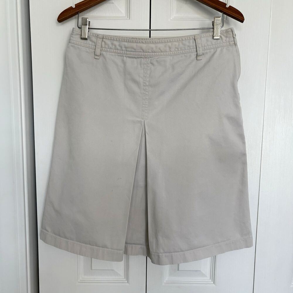 J.Crew Cotton A-Line Skirt Beige Khaki Pleated Side Zip Preppy Neutral Size 6